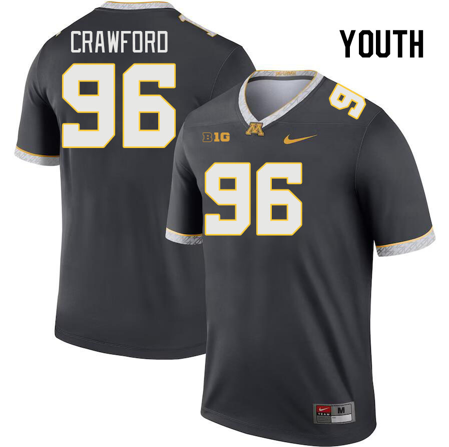Youth #96 Mark Crawford Minnesota Golden Gophers College Football Jerseys Stitched-Charcoal
